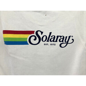 Solaray Vitamins Supplements Rainbow Logo 1973 Retro T-Shirt White Womens S 38"